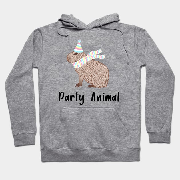 Party Animal Birthday Capybara Black Text Hoodie by julieerindesigns